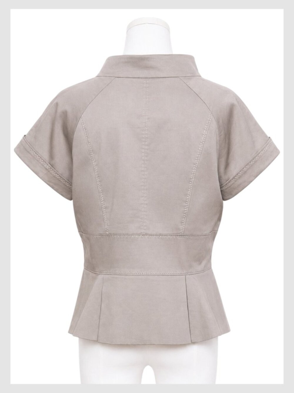 BCBGMAXAZRIA Double-Breasted Mock Neck Blazer Top Taupe Beige M - Picture 9 of 14